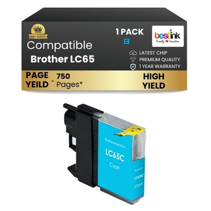 Brother LC65 Compatible Ink Cartridge ( 1 Pack ) Cyan High Yield