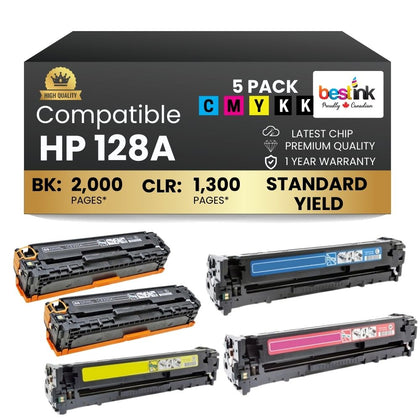 Compatible  HP 128A Toner Cartridge Combo 2BK/C/M/Y (5 Pack)