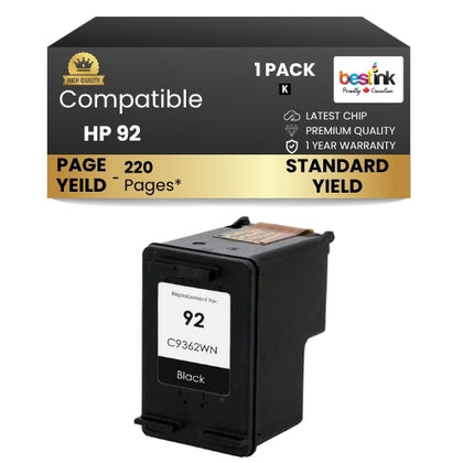 HP 92 Compatible Ink Cartridge Black ( 1 Pack ) Standrad Yield