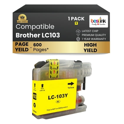 Brother LC103 Compatible Ink Cartridge ( 1 Pack ) Yellow High Yield