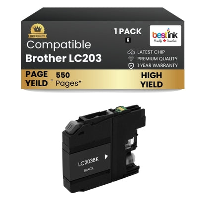 Brother LC203 Compatible Ink Cartridge Black ( 1 Pack ) High Yield