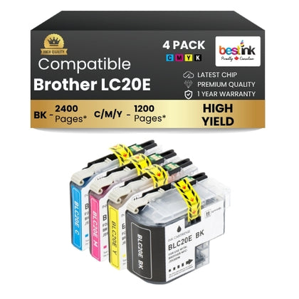 Brother LC20E Compatible Ink Cartridge BK/C/M/Y ( 4 Pack ) Super High-Yield