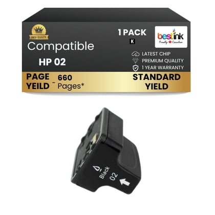 HP 02 Compatible Ink Cartridge Black ( 1 Pack ) Standard Yield