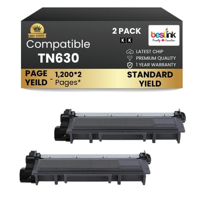 Brother TN630 Compatible Black Toner Cartridge Standard Yield (2 Pack)