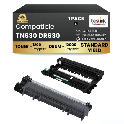 Compatible Brother TN630 DR630 Toner Cartridge and Drum Combo (1 DRUM & 1 TONER)