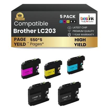 Brother LC203 Compatible Ink Cartridge BK/C/M/Y ( 5 Pack ) High Yield