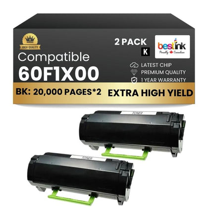 Compatible Lexmark  60F1X00 Black Toner Cartridge 2 Pack