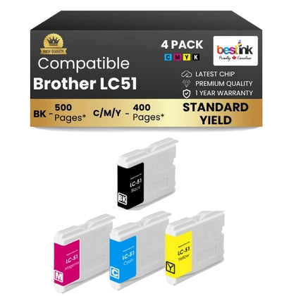 Brother LC51 Compatible Ink Cartridge BK/C/M/Y ( 4 Pack ) Standard Yield
