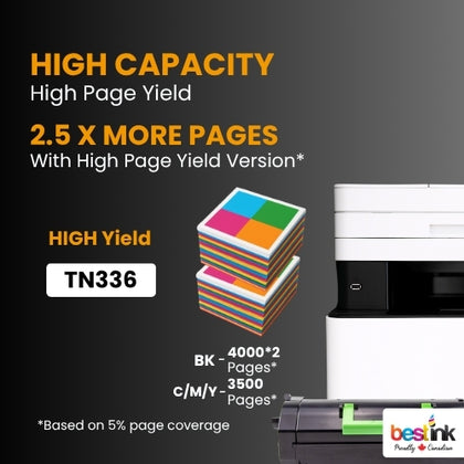 Brother TN336 Compatible Toner Cartridge Combo 2BK/C/M/Y (5 Pack)