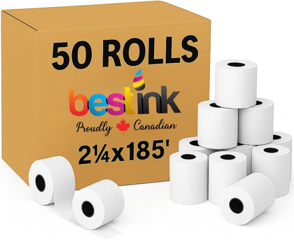 50 Rolls 2-1/4″ x 185′ Thermal Paper – Fits 2-1/4″ x 192′ & 2.25″ x 195′ – Receipt Paper for POS Systems, Cash Registers, Credit Card Terminals – BPA Free, Fade Resistant