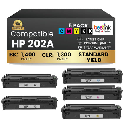 Compatible HP 202A Toner Cartridge Combo 2BK/C/M/Y (5 Pack)