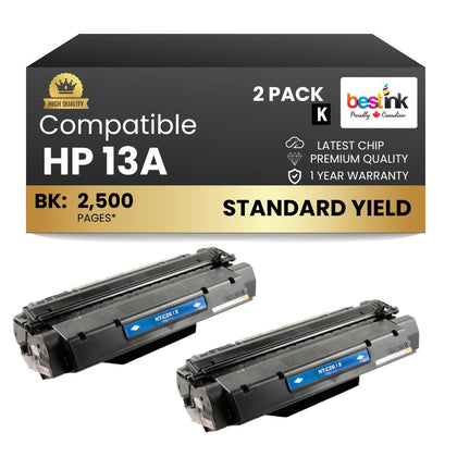 Compatible HP 13A Q2613A Black Toner Cartridge (2 Pack)