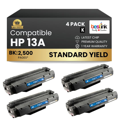 Compatible HP 13A Q2613A Black Toner Cartridge (4 Pack)