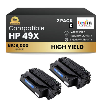 Compatible HP 49X Q5949X Black Toner Cartridge High Yield (2 Pack)