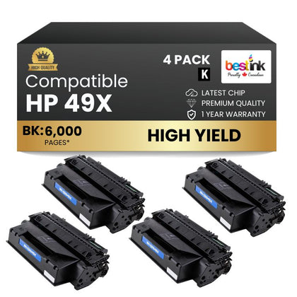 Compatible HP 49X Q5949X Black Toner Cartridge High Yield (4 Pack)