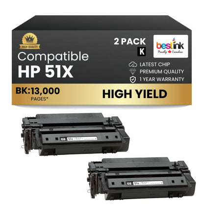 Compatible HP 51X Q7551X Black Toner Cartridge High Yield (2 Pack)
