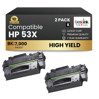 Compatible HP 53X Q7553X Black Toner Cartridge High Yield (2 Pack)