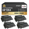 Compatible HP 55X CE255X Black Toner Cartridge High Yield (4 Pack)