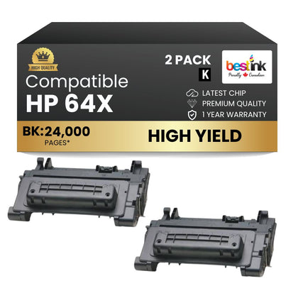 Compatible HP 64X CC364X Black Toner Cartridge High Yield (2 Pack)