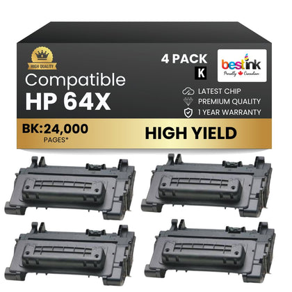 Compatible HP 64X CC364X Black Toner Cartridge High Yield (4 Pack)