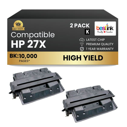 Compatible HP 27X C4127X Black Toner Cartridge (2 Pack)