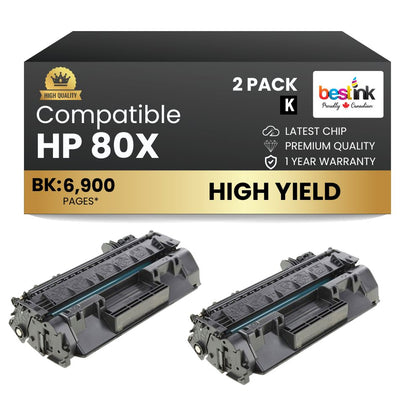 Compatible HP 80X CF280X Black Toner Cartridge High Yield (2 Pack)