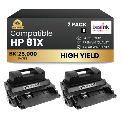 Compatible HP 81X CF281X Black Toner Cartridge High Yield (2 Pack)