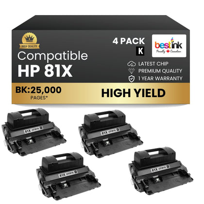Compatible HP 81X CF281X Black Toner Cartridge High Yield (4 Pack)