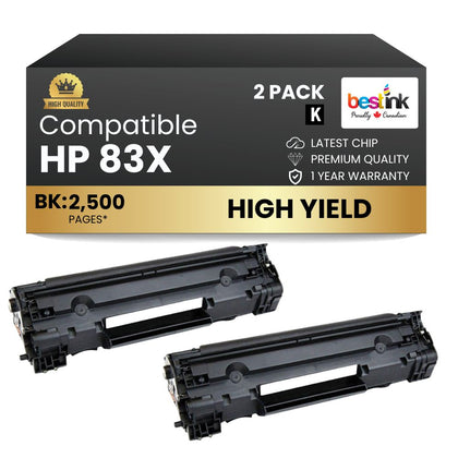 Compatible HP 83X CF283X Black Toner Cartridge High Yield (2 Pack)