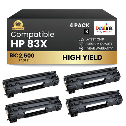 Compatible HP 83X CF283X Black Toner Cartridge High Yield (4 Pack)