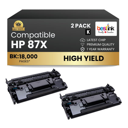 Compatible HP 87X CF287X Black Toner Cartridge High Yield (2 Pack)