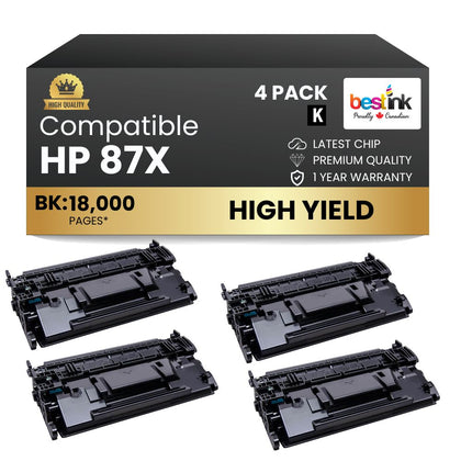 Compatible HP 87X CF287X Black Toner Cartridge High Yield (4 Pack)
