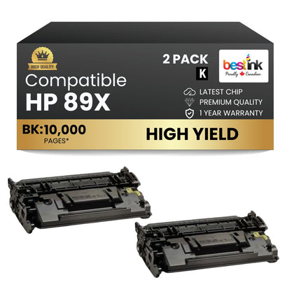 Compatible HP 89X CF289X Black Toner Cartridge High Yield - No Chip (2 Pack)
