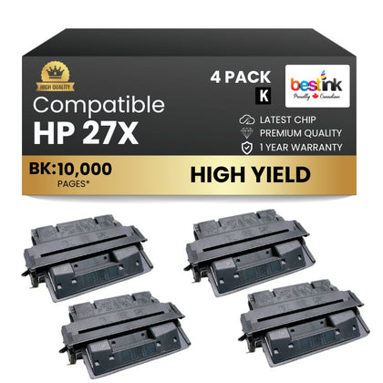 Compatible HP 27X C4127X Black Toner Cartridge (4 Pack)