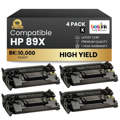 Compatible HP 89X CF289X Black Toner Cartridge High Yield - No Chip (4 Pack)