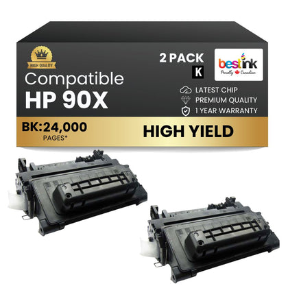 Compatible HP 90X CE390X Black Toner Cartridge High Yield (2 Pack)