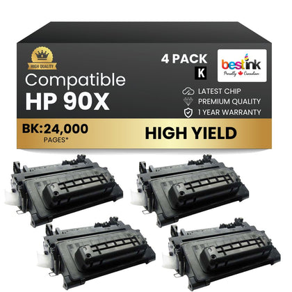 Compatible HP 90X CE390X Black Toner Cartridge High Yield (4 Pack)
