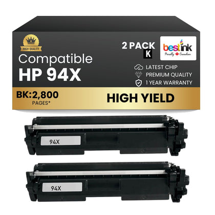 Compatible HP 94X CF294X Black Toner Cartridge High Yield (2 Pack)