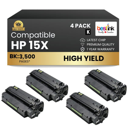 Compatible HP 15X C7115X Black Toner Cartridge (4 Pack)