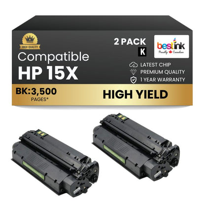 Compatible HP 15X C7115X Black Toner Cartridge (2 Pack)