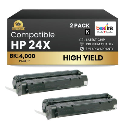Compatible HP 24X Q2624X Black Toner Cartridge (2 Pack)