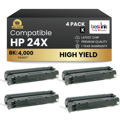 Compatible HP 24X Q2624X Black Toner Cartridge (4 Pack)