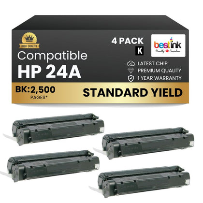 Compatible HP 24A Q2624A Black Toner Cartridge (4 Pack)