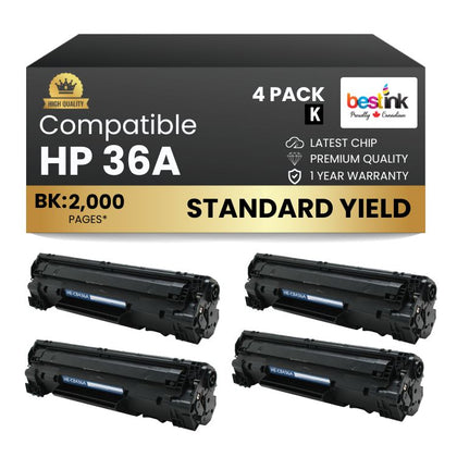 Compatible HP 36A CB436A Black Toner Cartridge (4 Pack)