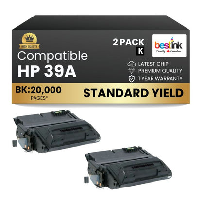 Compatible HP 39A Q1339A Black Toner Cartridge (2 Pack)