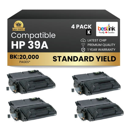 Compatible HP 39A Q1339A Black Toner Cartridge (4 Pack)