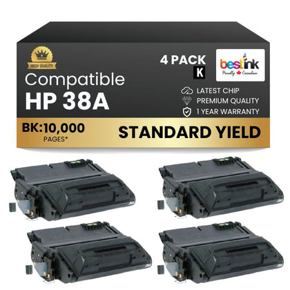 Compatible HP 38A Q1338A Black Toner Cartridge (4 Pack)