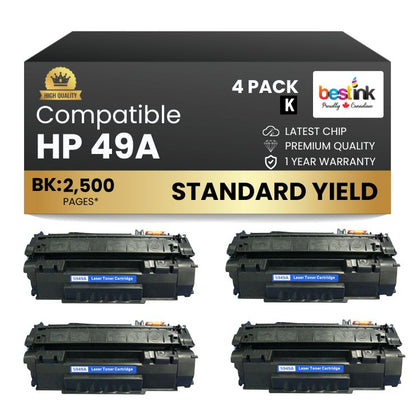 Compatible HP 49A Q5949A Black Toner Cartridge (4 Pack)