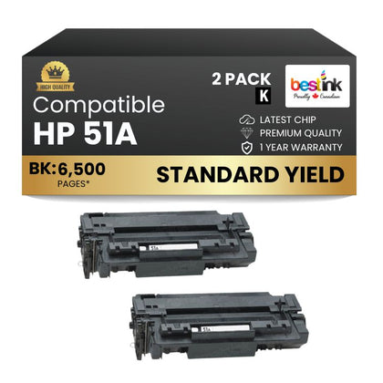 Compatible HP 51A Q7551A Black Toner Cartridge (2 Pack)