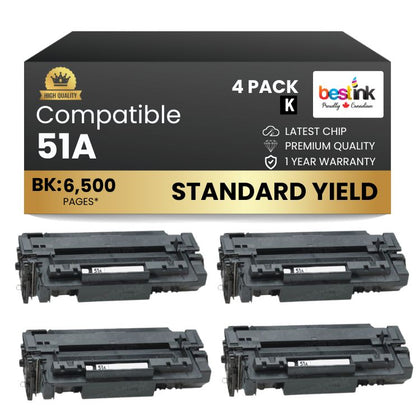 Compatible HP 51A Q7551A Black Toner Cartridge (4 Pack)